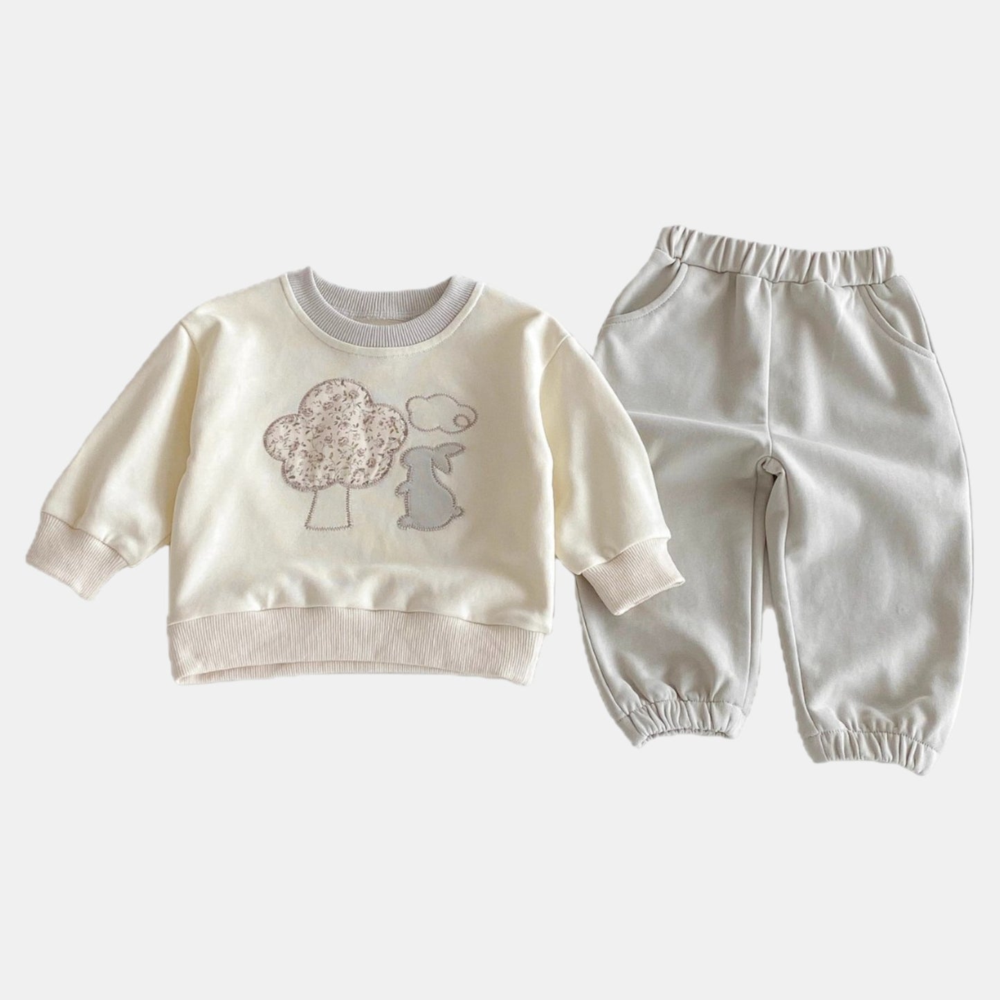 Blossom Bunny Cotton Lounge Set - Cream/Grey (6m-4yrs)