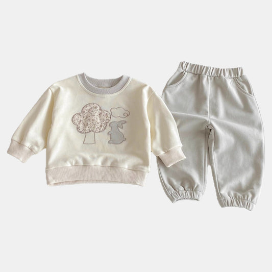 Blossom Bunny Cotton Lounge Set - Cream/Grey (6m-4yrs)