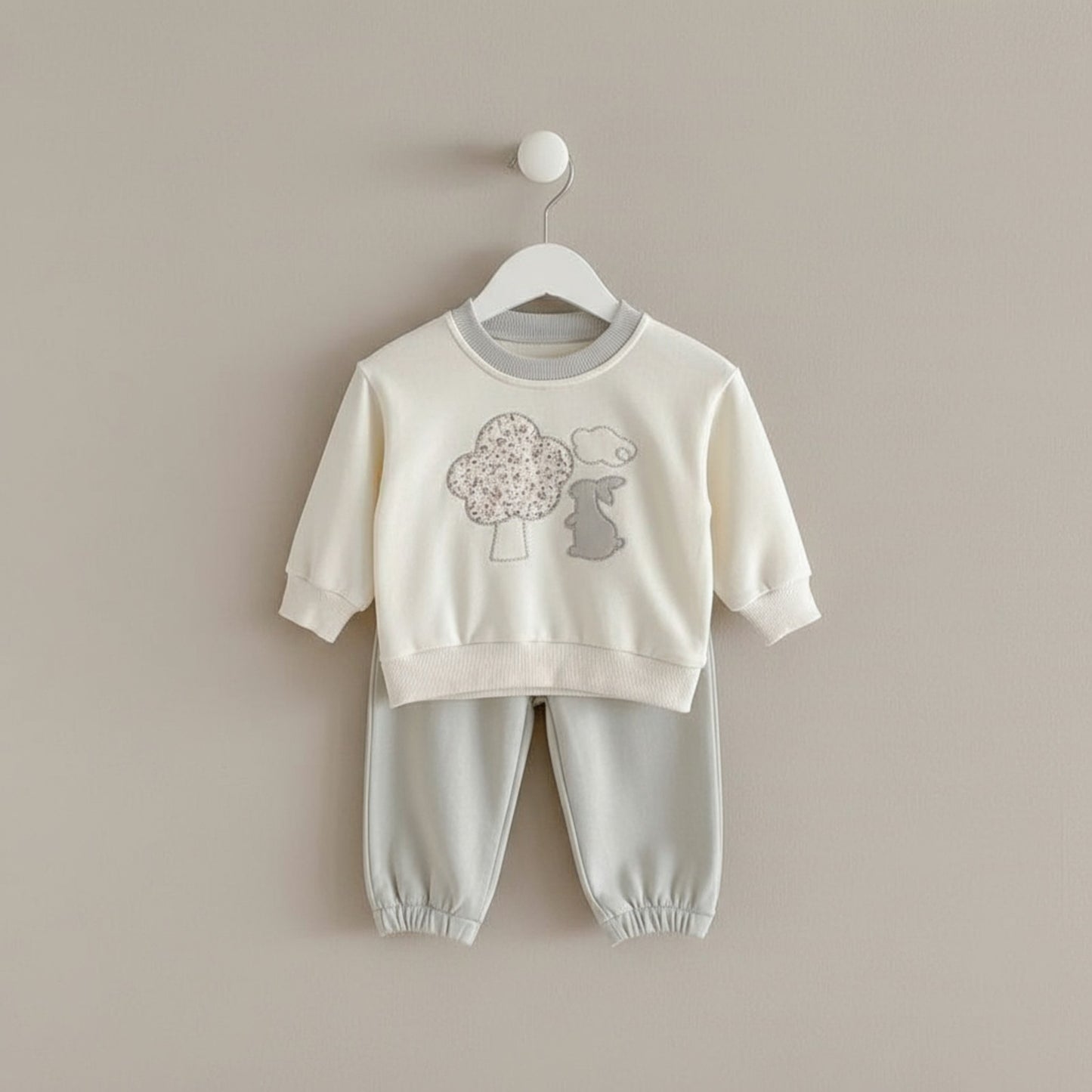 Blossom Bunny Cotton Lounge Set - Cream/Grey (6m-4yrs)