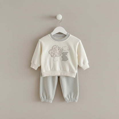 Blossom Bunny Cotton Lounge Set - Cream/Grey (6m-4yrs)