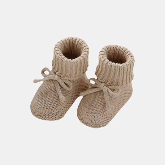 Camel Knit Baby Booties with Bow (9-12cm)