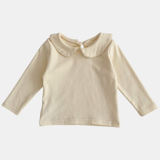 Canele Scallop Cotton Top, Cream (3m-3yrs)