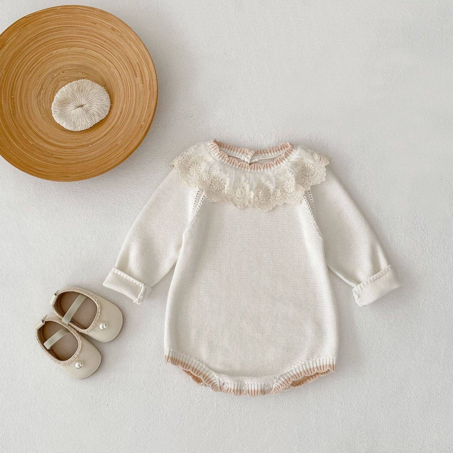Cara Lace Knit Romper - Ivory (3m-24m)