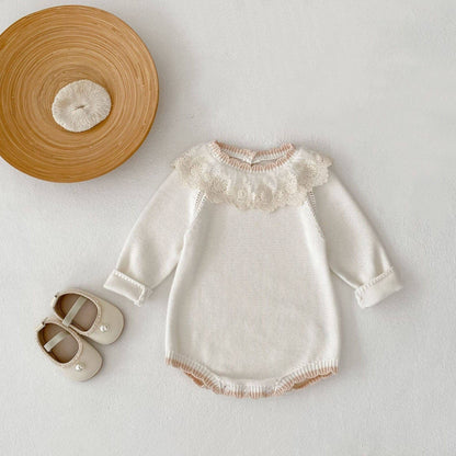 Cara Lace Knit Romper - Ivory (3m-24m)