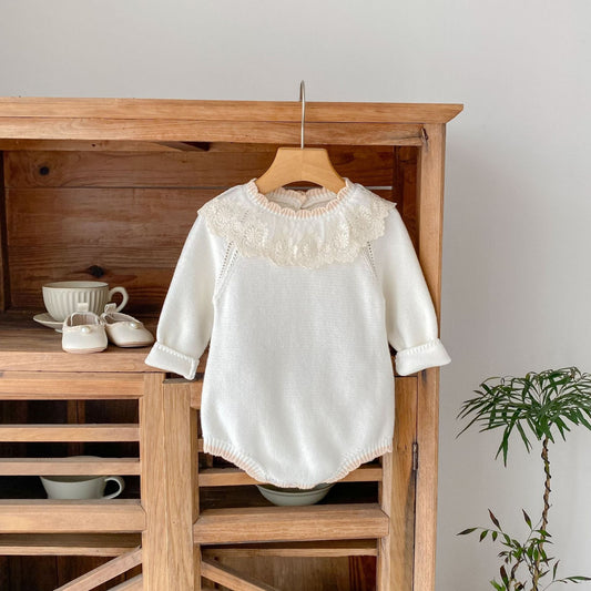 Cara Lace Knit Romper - Ivory (3m-24m)