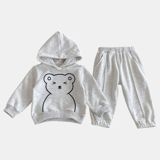 Cheeky Bear Cotton Hoodie Set, Grey (6m-4yrs)