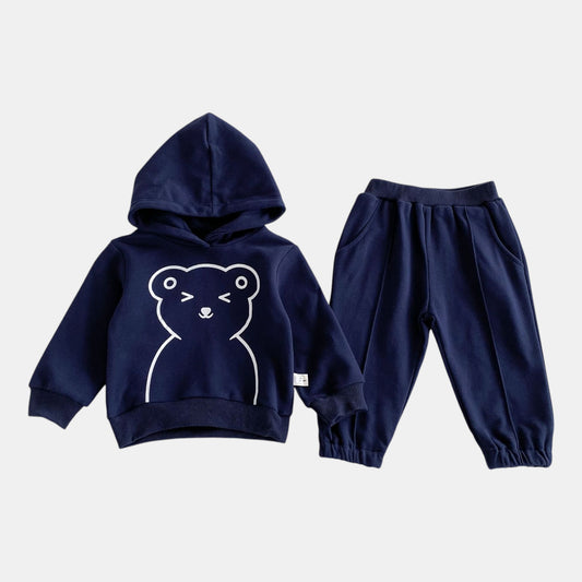 Cheeky Bear Cotton Hoodie Set, Navy (6m-4yrs)