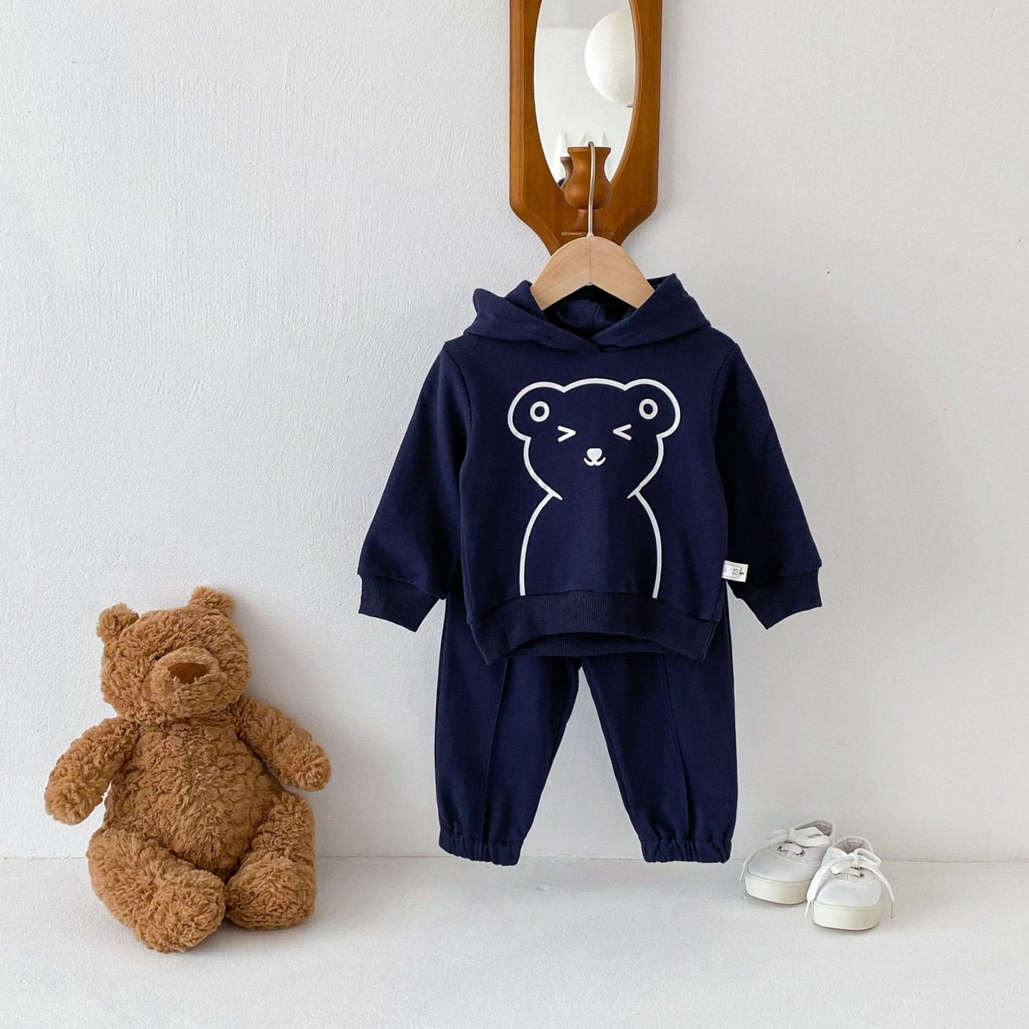 Cheeky Bear Cotton Hoodie Set, Navy (6m-4yrs)