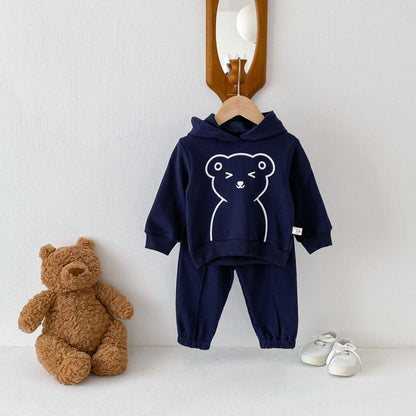 Cheeky Bear Cotton Hoodie Set, Navy (6m-4yrs)