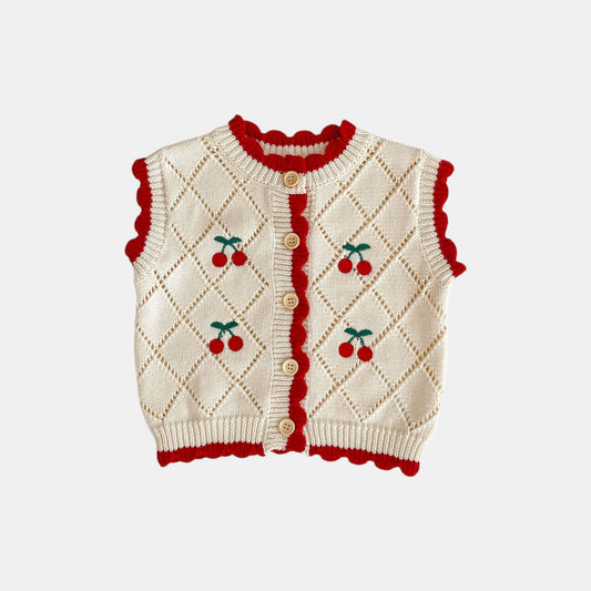 Cherry Charm Cotton Knit Vest (3m-3yrs)