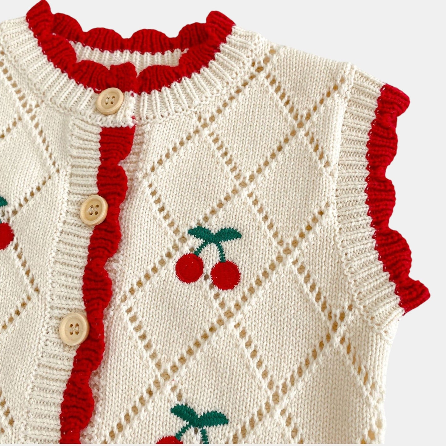 Cherry Charm Cotton Knit Vest (3m-3yrs)