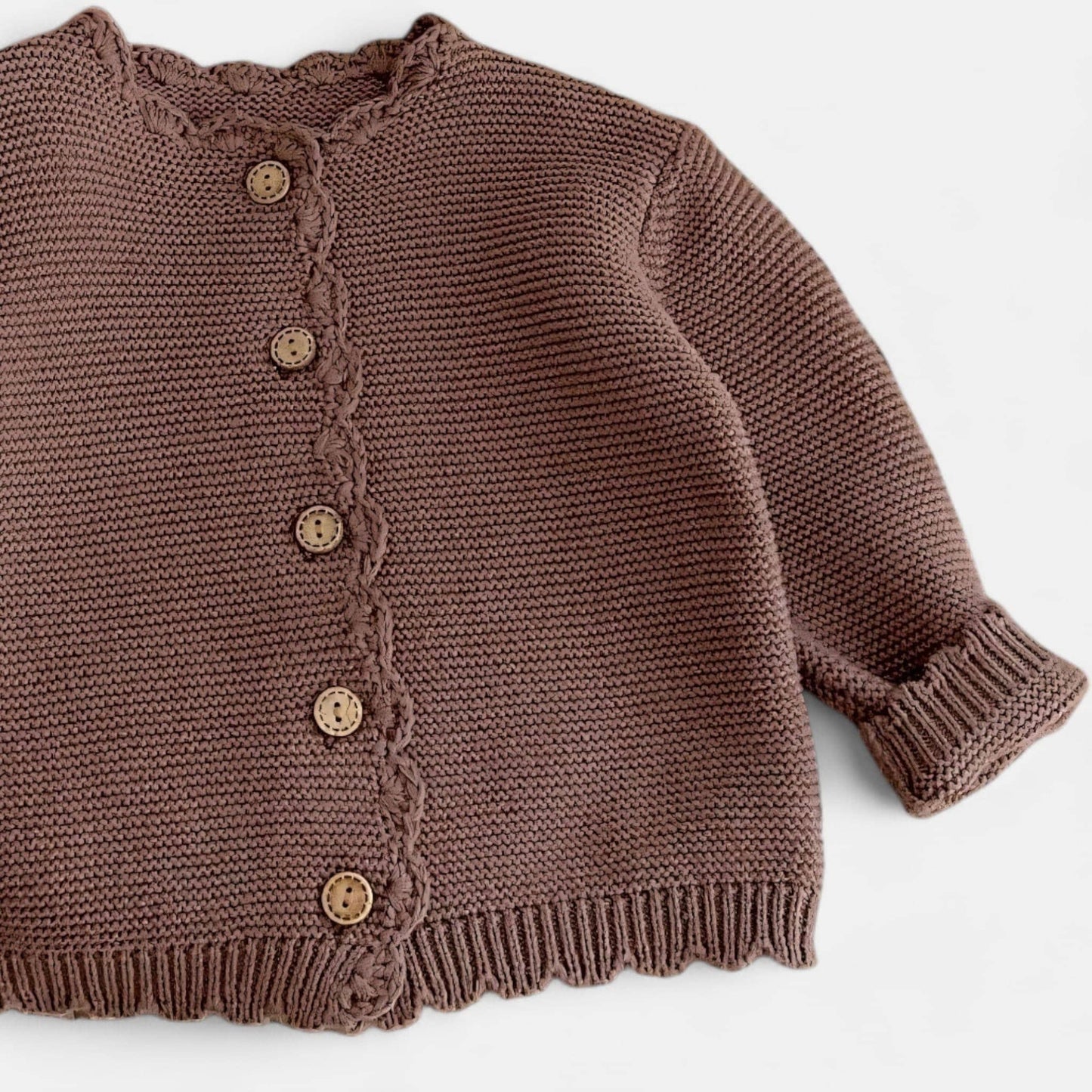 Leni Scallop Knit Cardigan - Cocoa (3m-3yrs)
