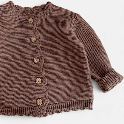 Leni Scallop Knit Cardigan - Cocoa (3m-3yrs)