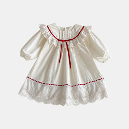 Cora Bow Cotton Dress - Cream/Red (24m-6yrs)