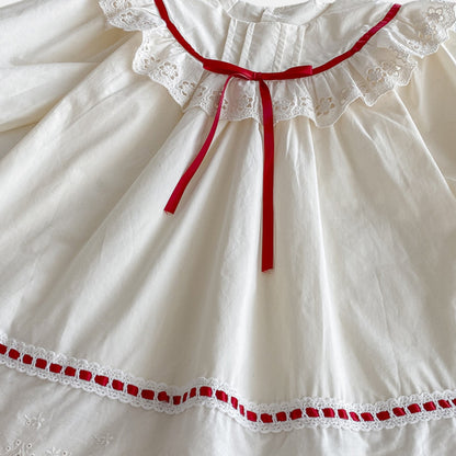 Cora Bow Cotton Dress - Cream/Red (24m-6yrs)