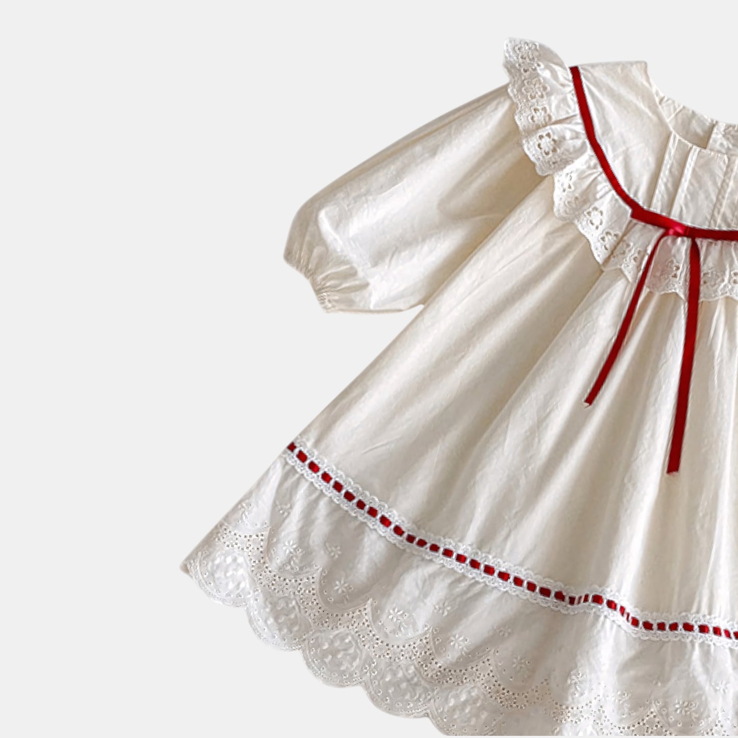Cora Bow Cotton Dress - Cream/Red (24m-6yrs)