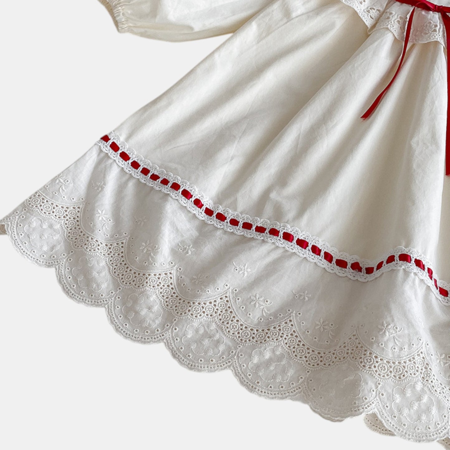 Cora Bow Cotton Dress - Cream/Red (24m-6yrs)