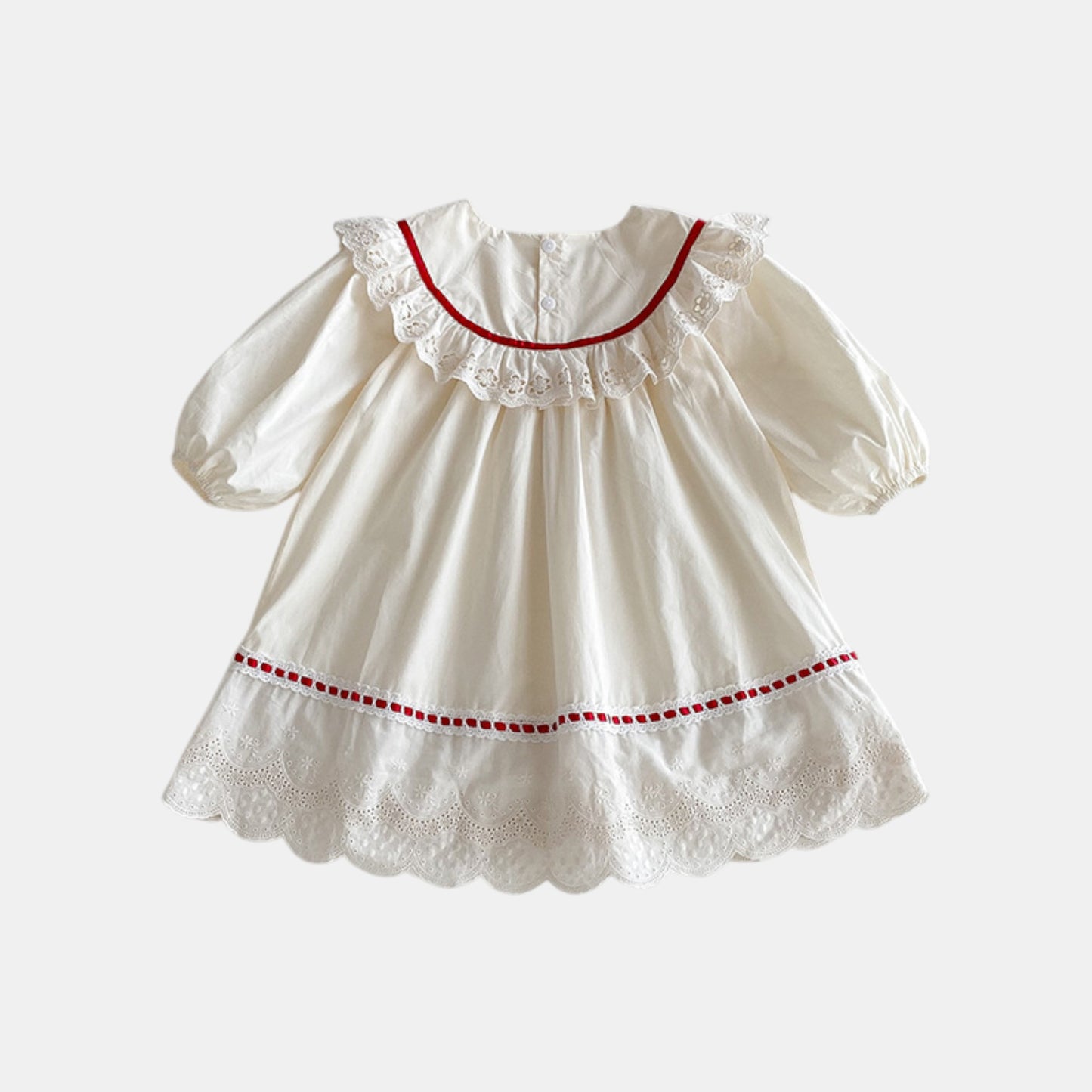 Cora Bow Cotton Dress - Cream/Red (24m-6yrs)