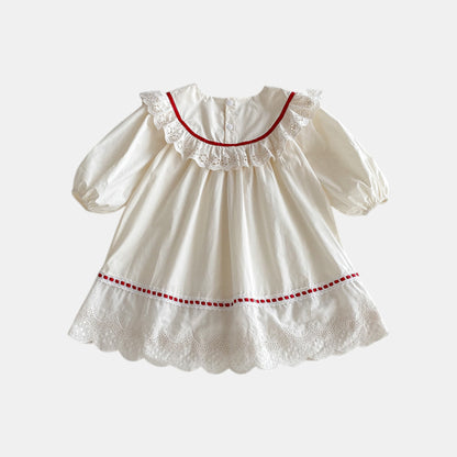 Cora Bow Cotton Dress - Cream/Red (24m-6yrs)
