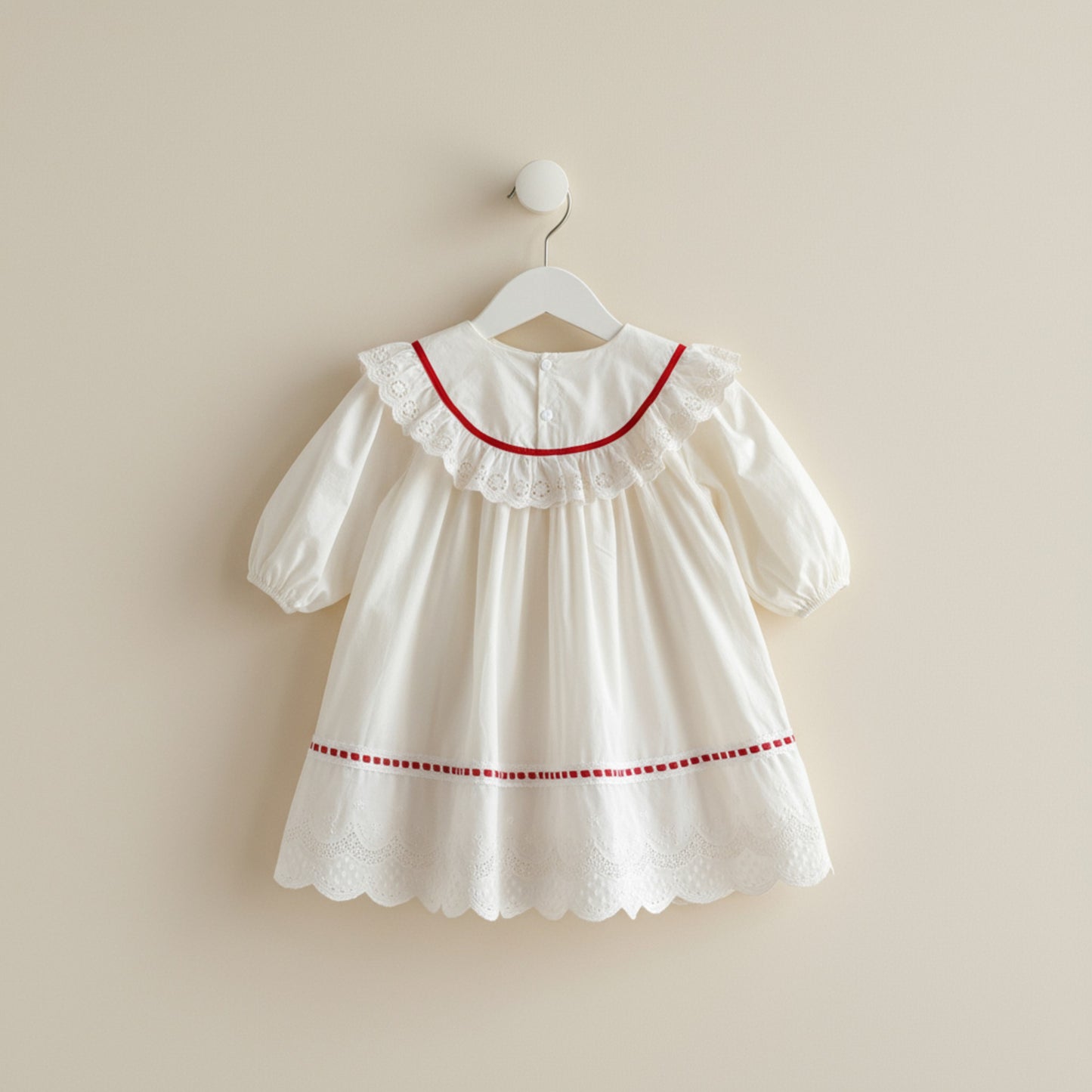 Cora Bow Cotton Dress - Cream/Red (24m-6yrs)