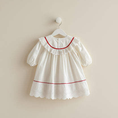 Cora Bow Cotton Dress - Cream/Red (24m-6yrs)