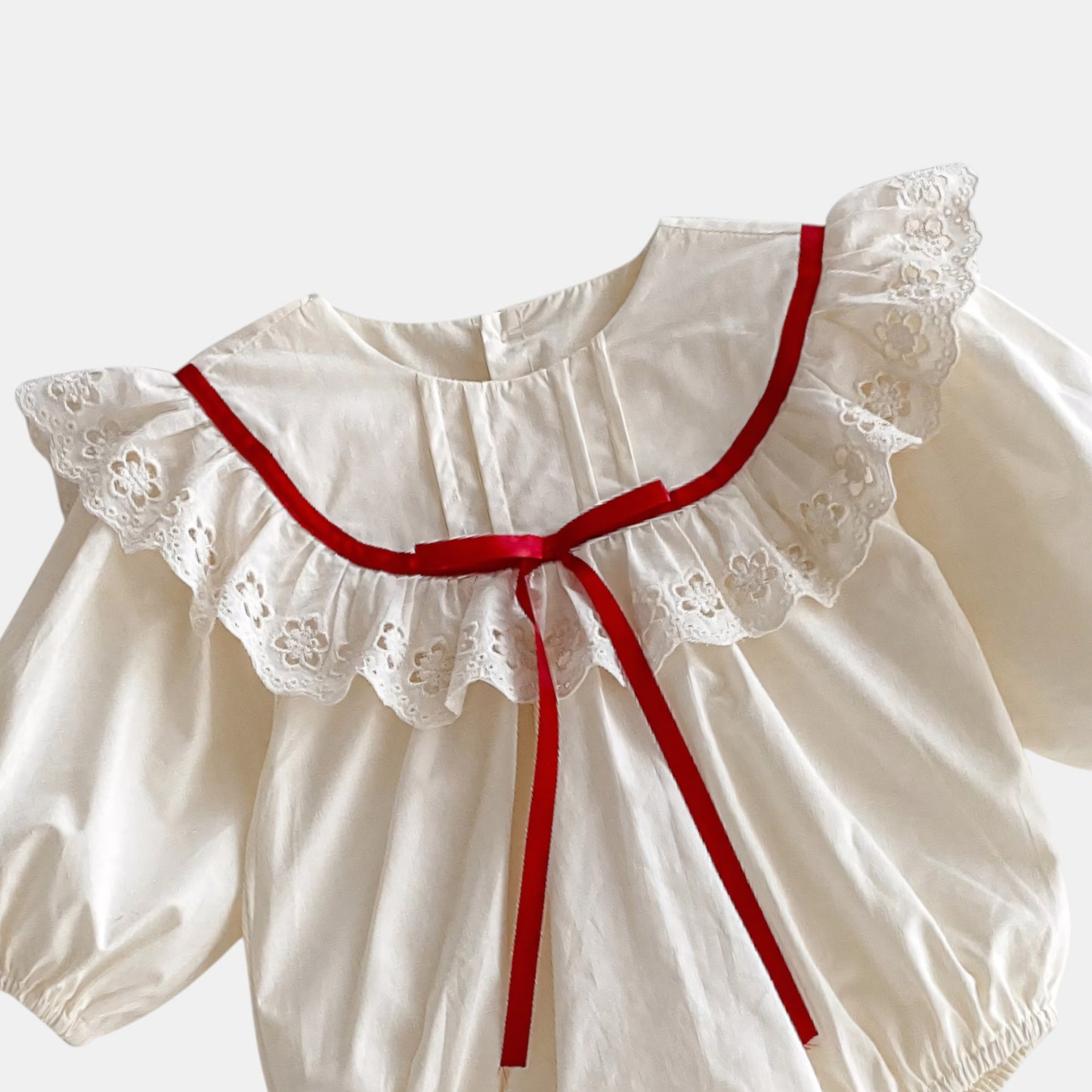 Cora Bow Cotton Romper - Cream/Red (3m-24m)