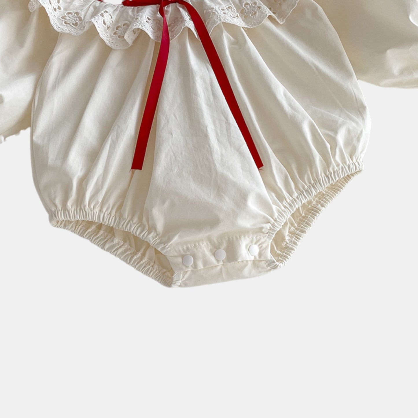 Cora Bow Cotton Romper - Cream/Red (3m-24m)