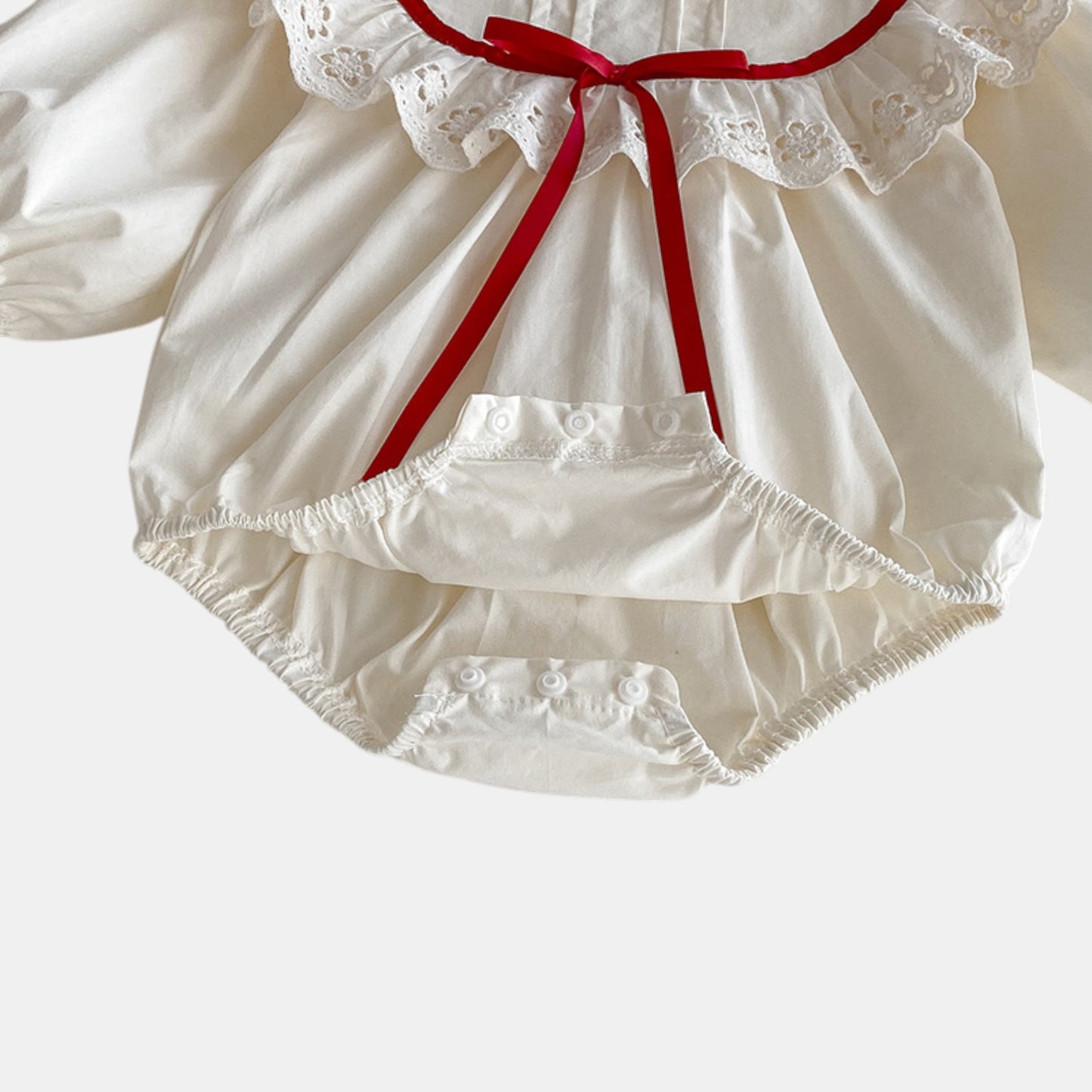 Cora Bow Cotton Romper - Cream/Red (3m-24m)
