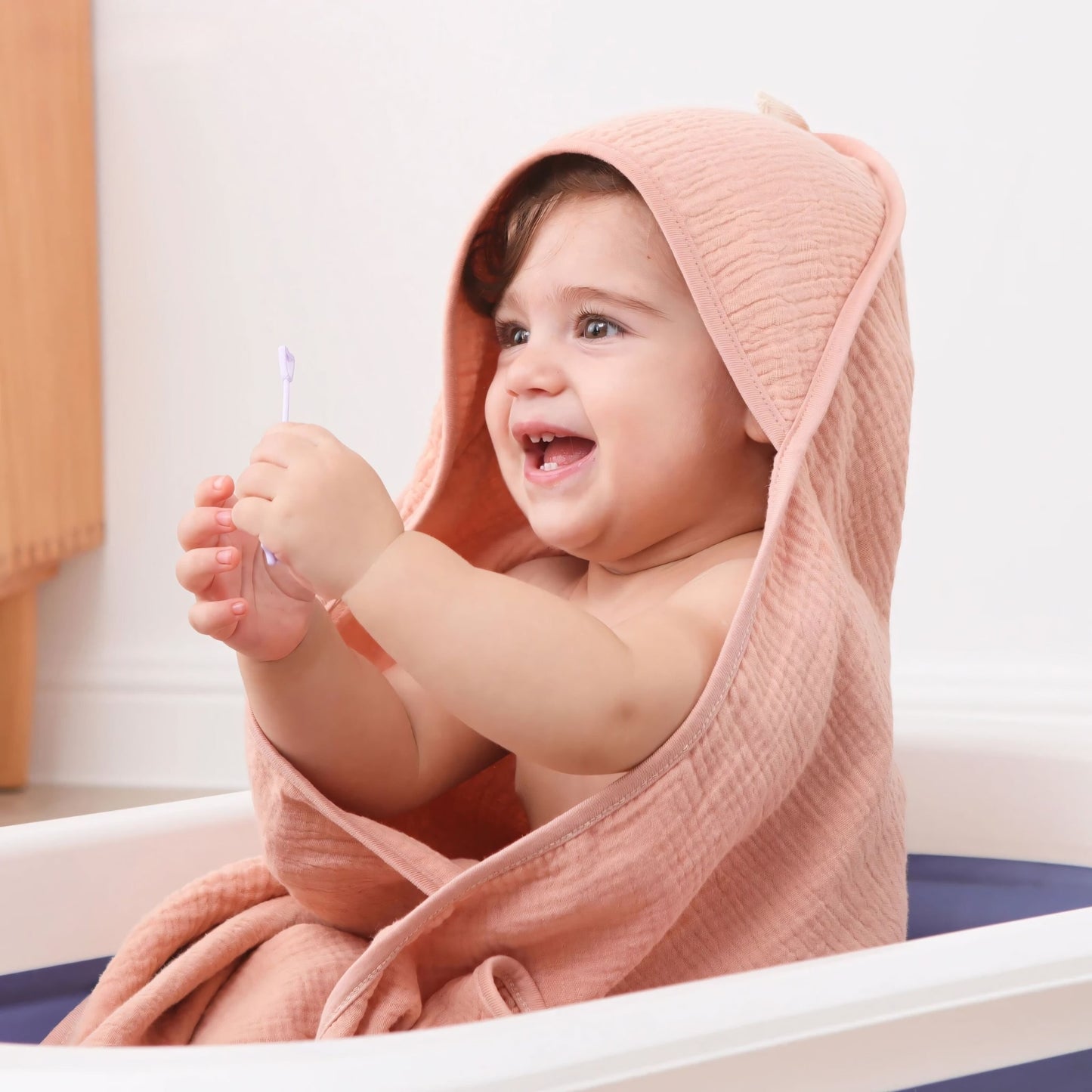 Cotton Baby Hooded Towel Set, Apricot