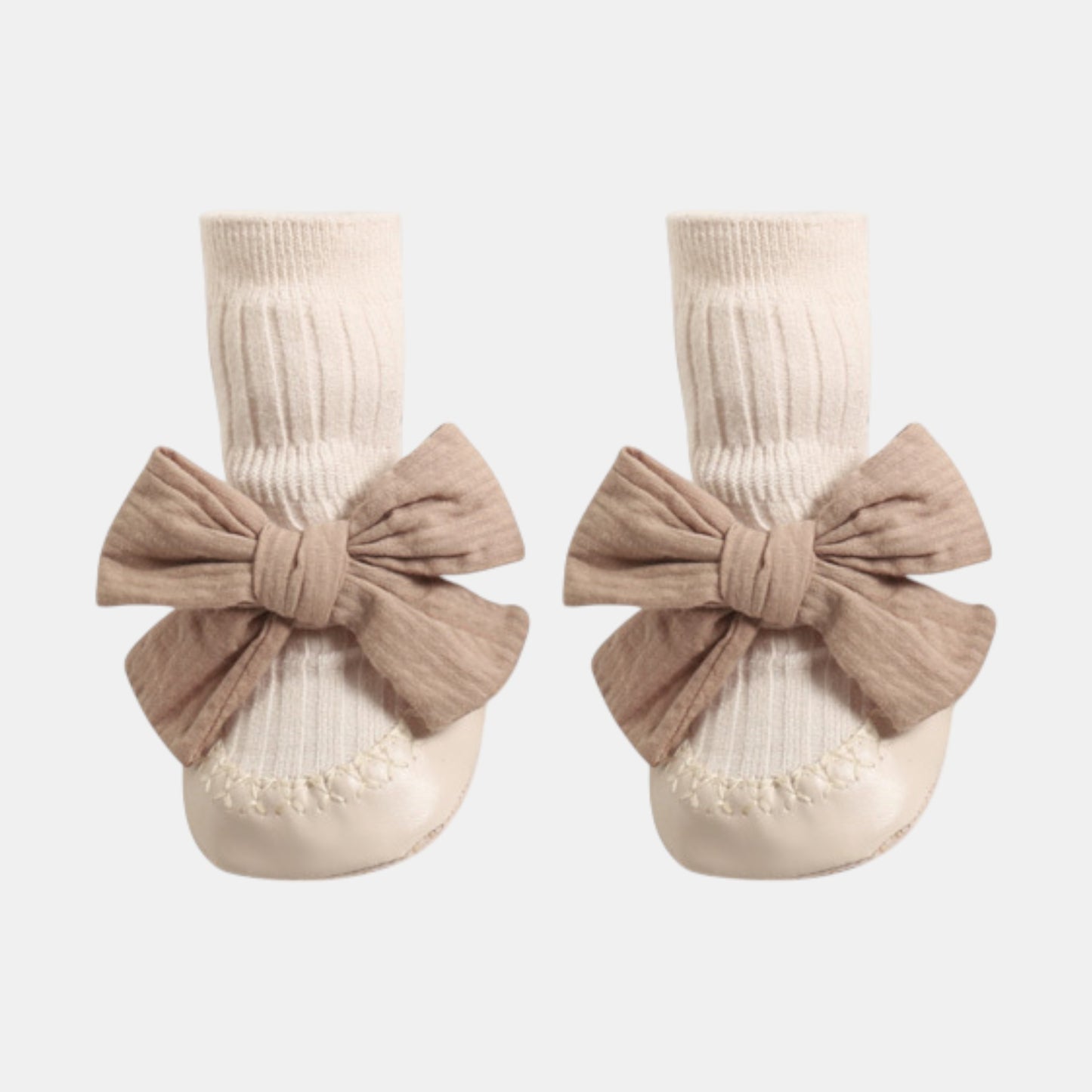 Cotton Bow Baby Slipper Socks, Beige (11-13cm)