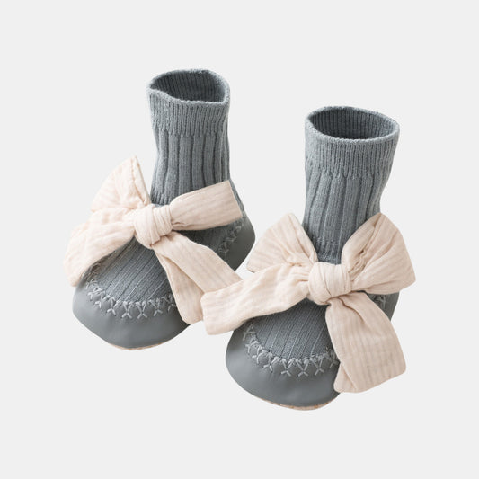 Cotton Bow Baby Slipper Socks, Blue (11-13cm)