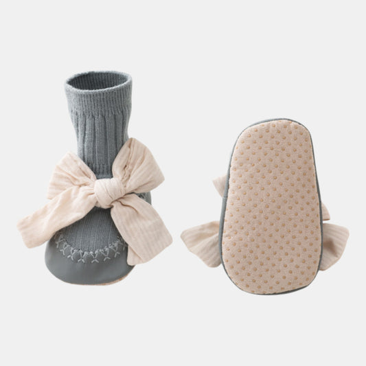 Cotton Bow Baby Slipper Socks, Blue (11-13cm)