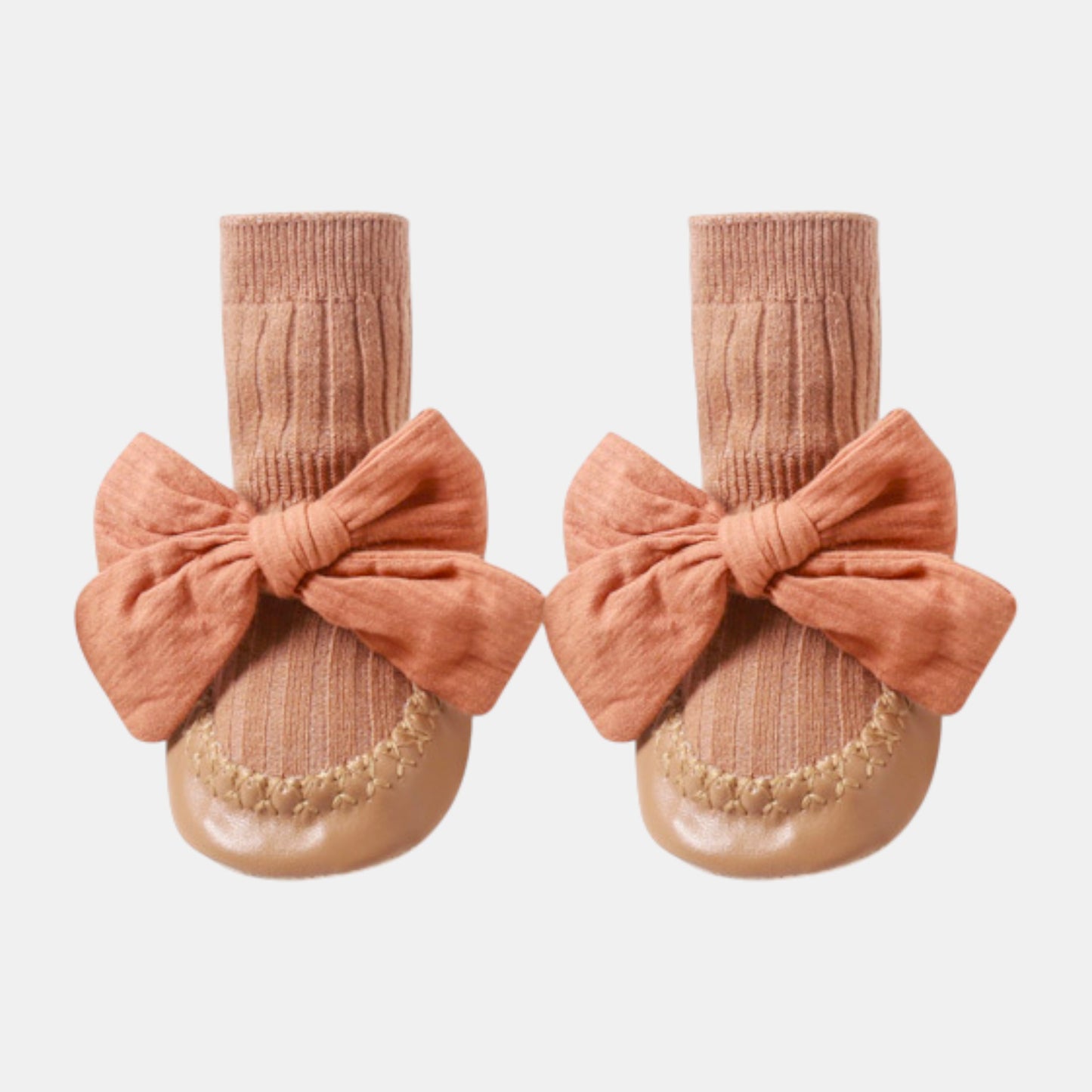 Cotton Bow Baby Slipper Socks, Brown (11-13cm)