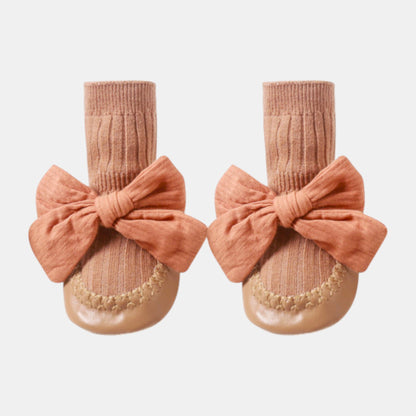 Cotton Bow Baby Slipper Socks, Brown (11-13cm)