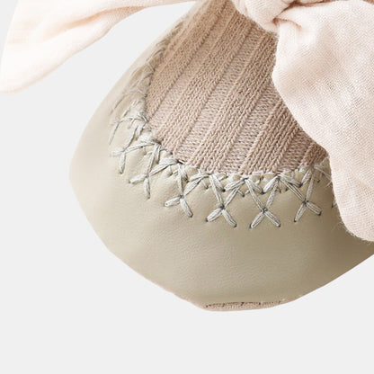 Cotton Bow Baby Slipper Socks, Khaki (11-13cm)