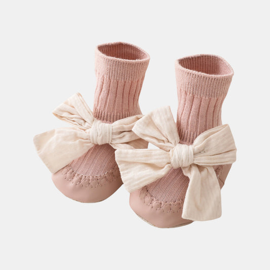 Cotton Bow Baby Slipper Socks, Pink (11-13cm)