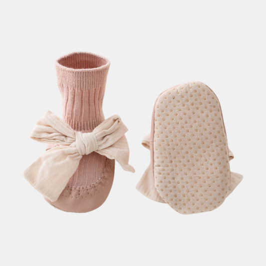 Cotton Bow Baby Slipper Socks, Pink (11-13cm)