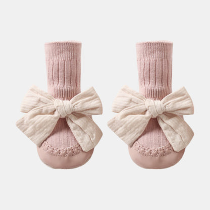 Cotton Bow Baby Slipper Socks, Pink (11-13cm)