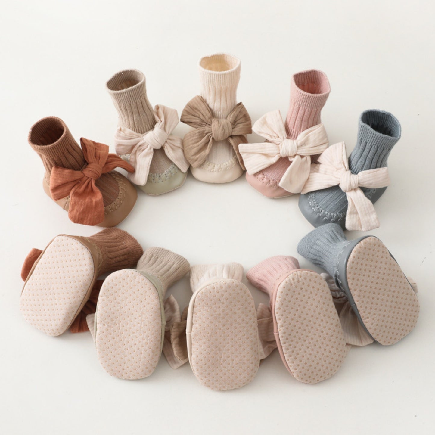 Cotton Bow Baby Slipper Socks, Pink (11-13cm)
