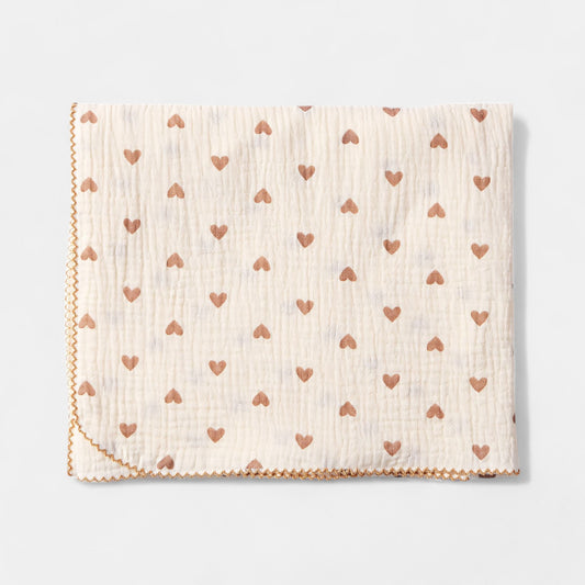 Cotton Gauze Bath Towel, Mini Hearts