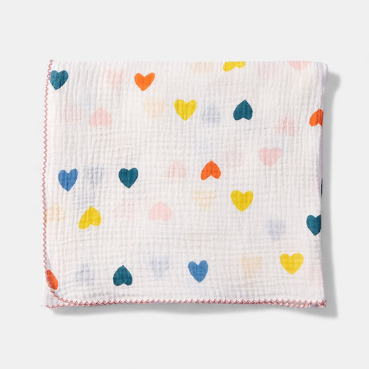Cotton Gauze Bath Towel, Rainbow Hearts