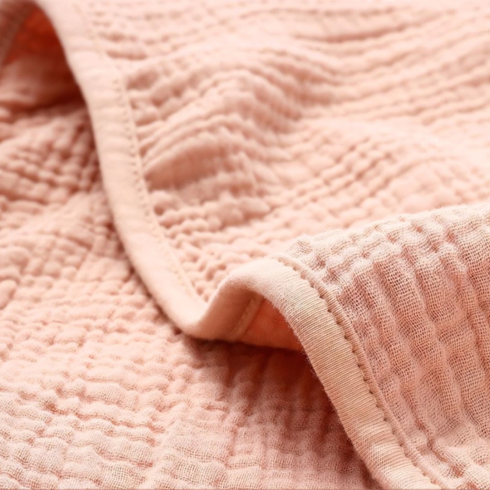 Little Flower Cotton Hooded Towel Poncho, Apricot fabric closeup - Bambisserie