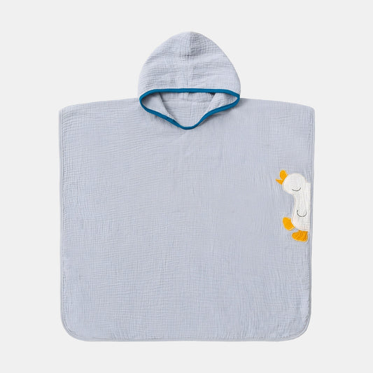 Little Duckling Cotton Hooded Towel Poncho, Grey - Bambisserie