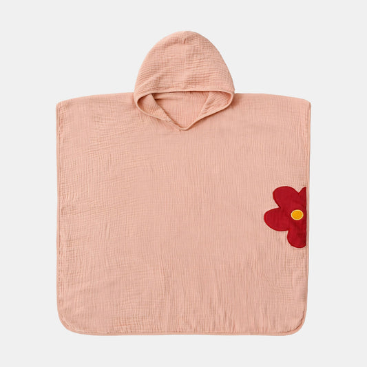 Little Flower Cotton Hooded Towel Poncho, Apricot - Bambisserie