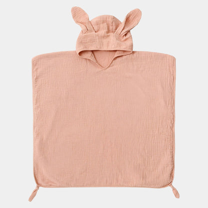Rabbit Ears Cotton Hooded Towel Poncho, Apricot - Bambisserie
