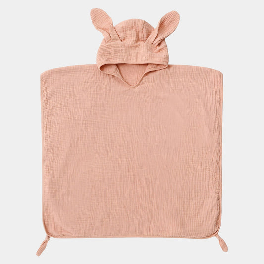 Rabbit Ears Cotton Hooded Towel Poncho, Apricot - Bambisserie