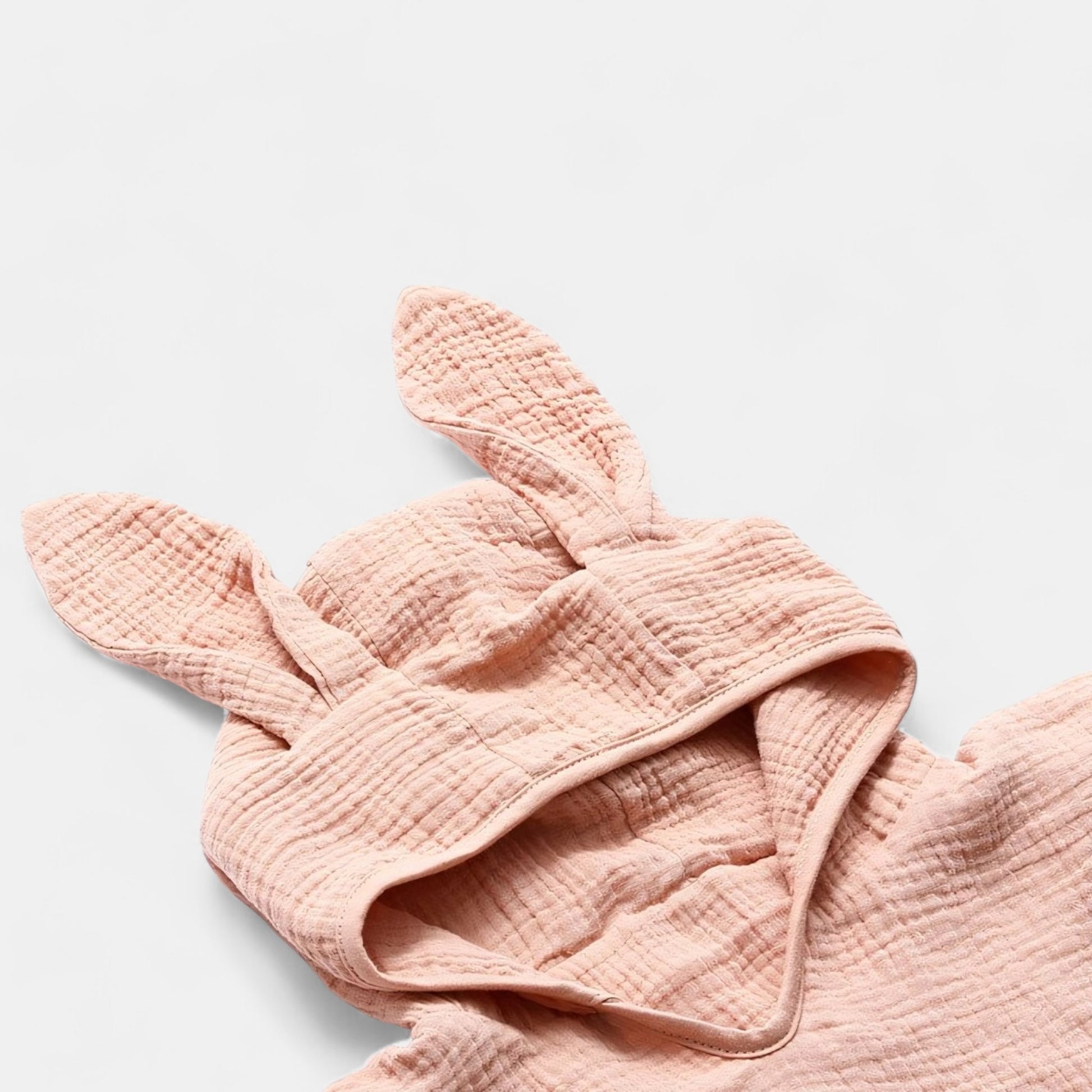 Rabbit Ears Cotton Hooded Towel Poncho, Apricot - Hood Detail - Bambisserie