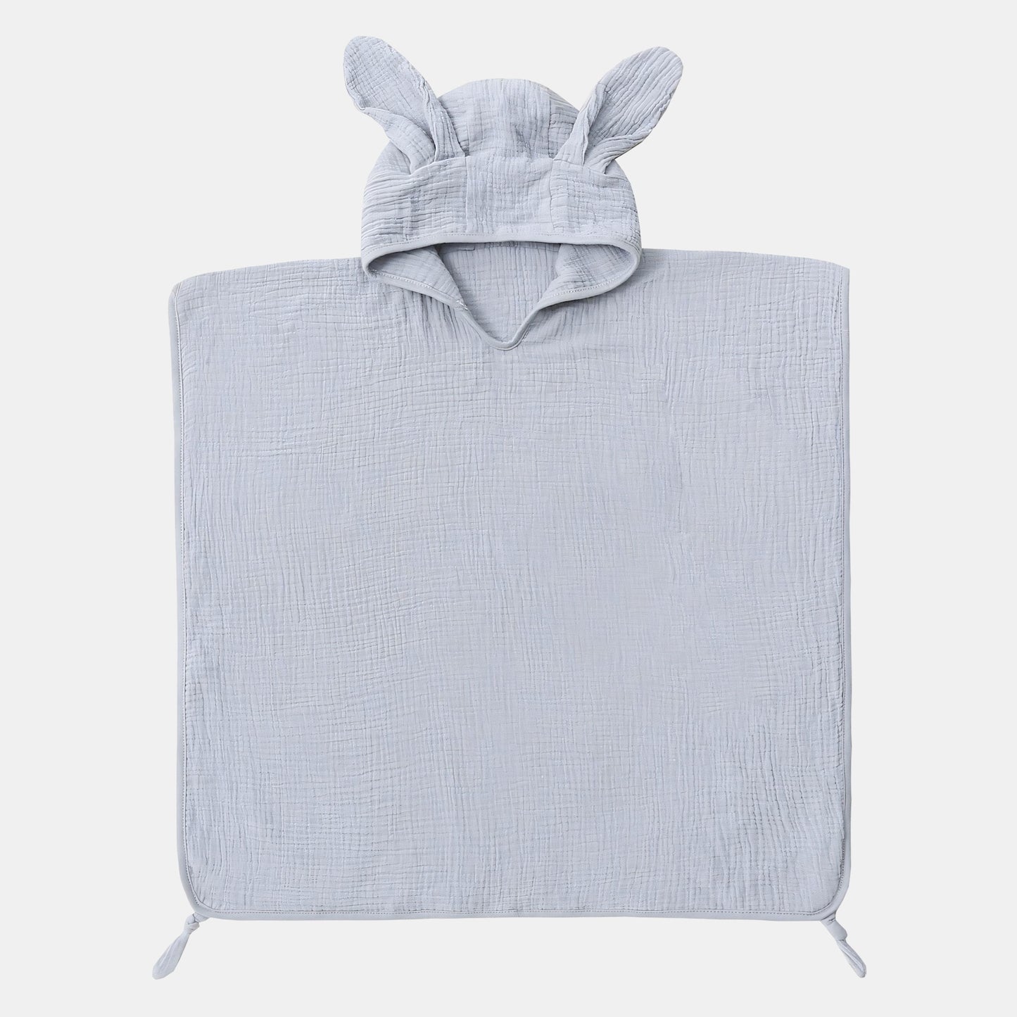 Rabbit Ears Cotton Hooded Towel Poncho, Grey - Bambisserie