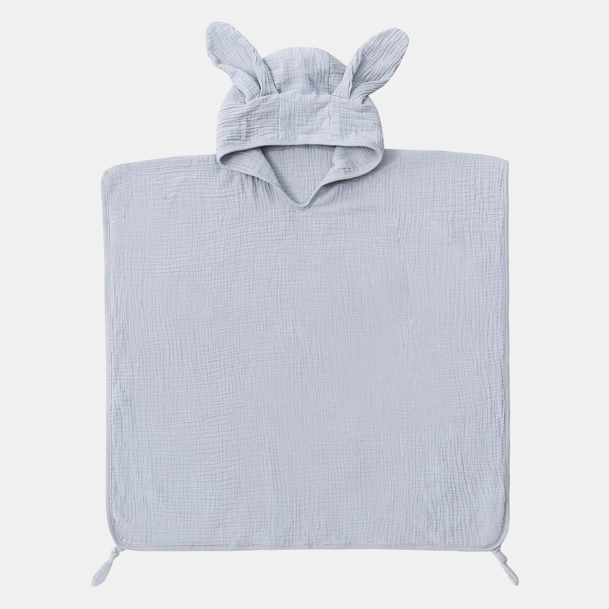 Rabbit Ears Cotton Hooded Towel Poncho, Grey - Bambisserie