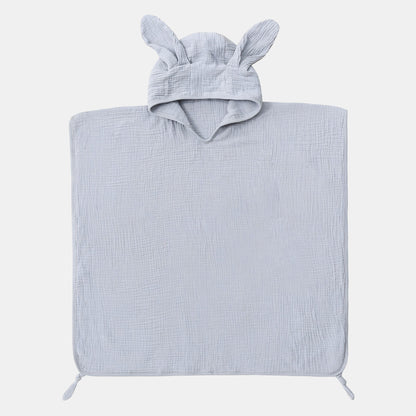 Rabbit Ears Cotton Hooded Towel Poncho, Grey - Bambisserie